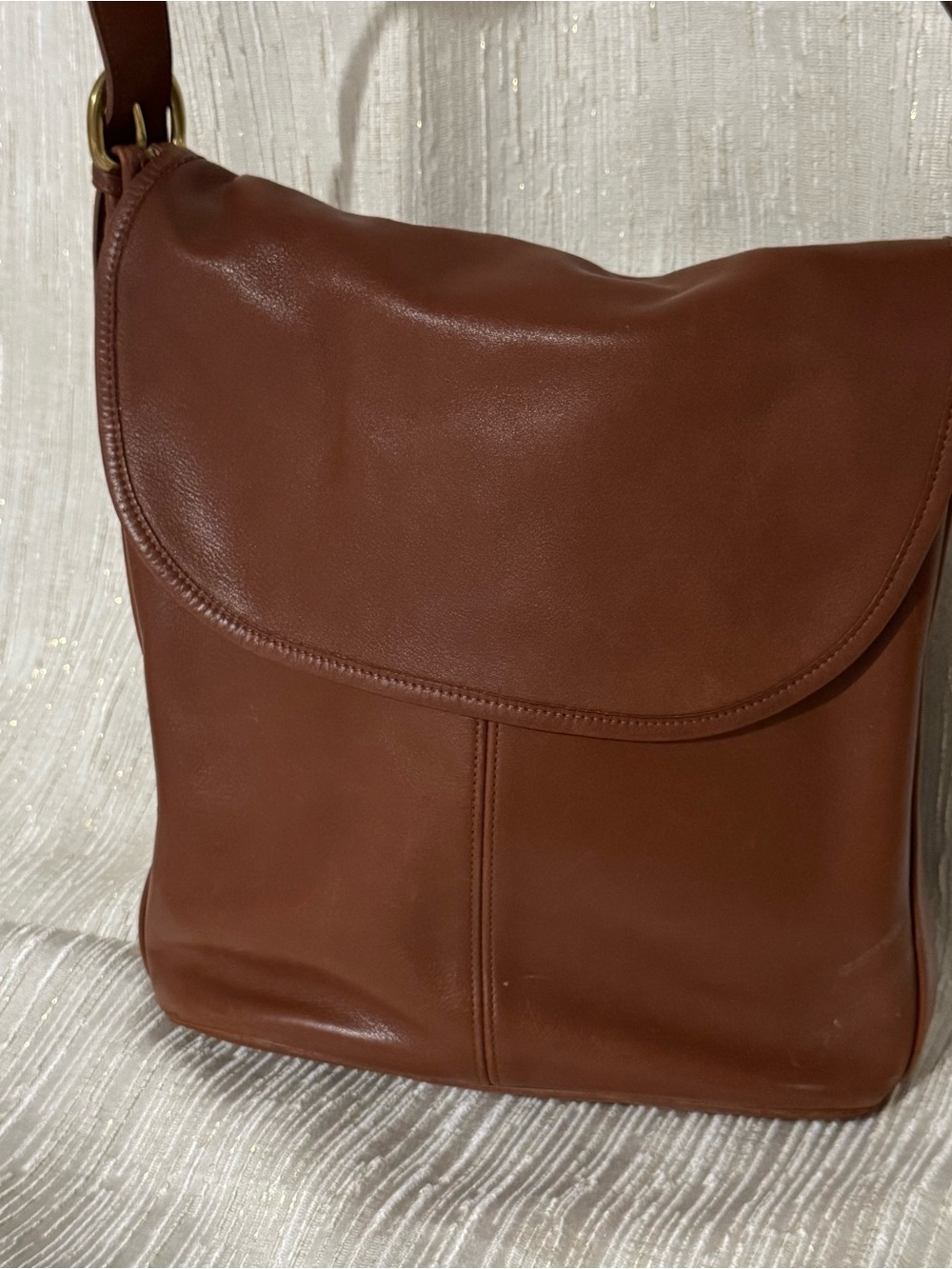 Vintage Coach 4115 British Tan Glove Tanned Leather Flap Crossbody Whitney USA